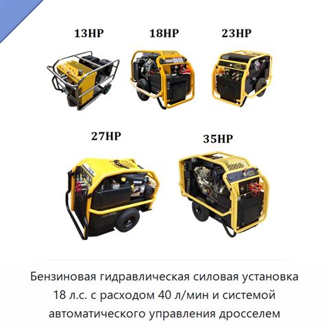 Бензиновая гидравлическая силовая установка 18 л.с. с расходом 40 л/мин и системой автоматического управления дросселем