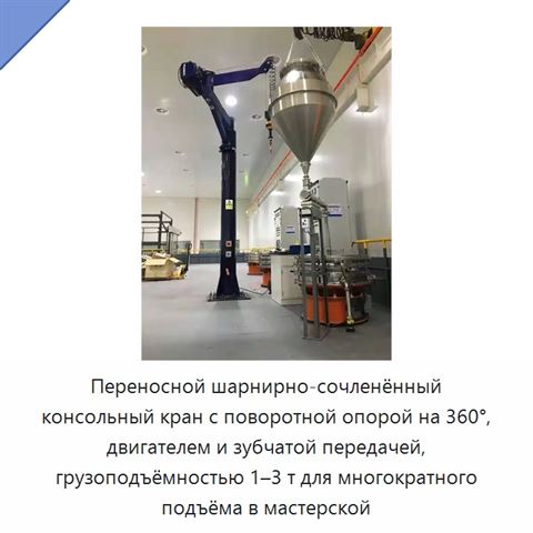 Переносной шарнирно-сочленённый консольный кран с поворотной опорой на 360°, двигателем и зубчатой передачей, грузоподъёмностью 1–3 т для многократного подъёма в мастерской