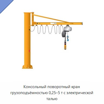 Консольный поворотный кран грузоподъёмностью 0,25–5 т с электрической талью
