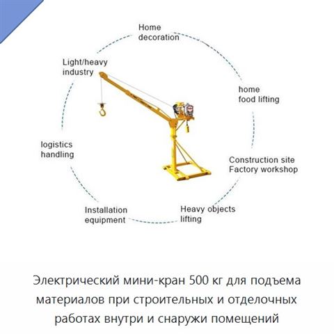 Электрический мини-кран 500 кг для подъема материалов при строительных и отделочных работах внутри и снаружи помещений