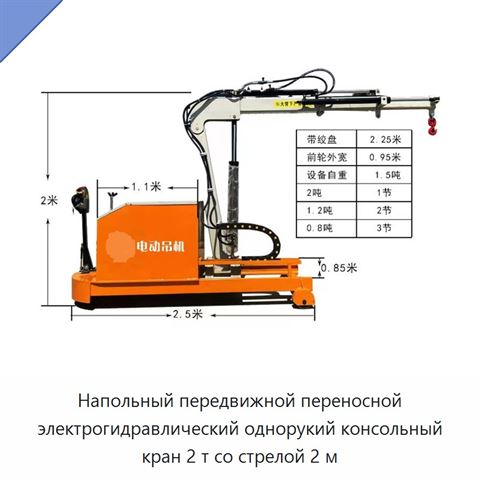 Напольный передвижной переносной электрогидравлический однорукий консольный кран 2 т со стрелой 2 м