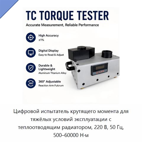 Цифровой испытатель крутящего момента для тяжёлых условий эксплуатации с теплоотводящим радиатором, 220 В, 50 Гц, 500–60000 Н·м