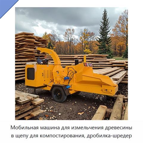 Мобильная машина для измельчения древесины в щепу для компостирования, дробилка-шредер