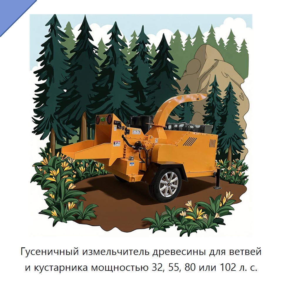 Гусеничный измельчитель древесины для ветвей и кустарника мощностью 32, 55, 80 или 102 л. с. — Прочее оборудование для производства строительных материалов