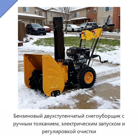 Бензиновый двухступенчатый снегоуборщик с ручным толканием, электрическим запуском и регулировкой очистки
