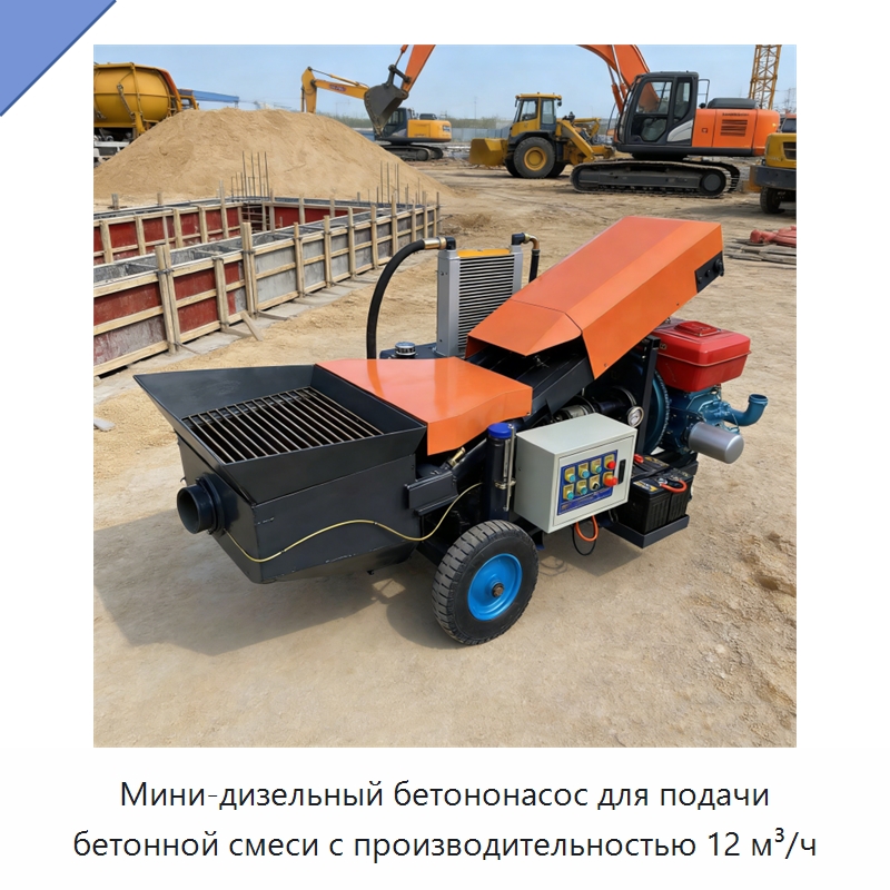 Мини-дизельный бетононасос для подачи бетонной смеси с производительностью 12 м³/ч — Оборудование для работы с бетоном