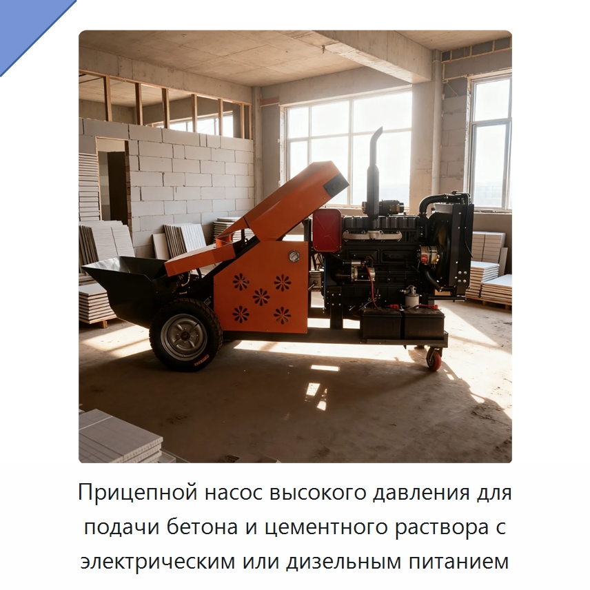 Прицепной насос высокого давления для подачи бетона и цементного раствора с электрическим или дизельным питанием — Оборудование для работы с бетоном