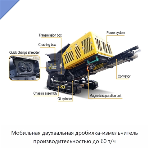 Мобильная двухвальная дробилка-измельчитель производительностью до 60 т/ч