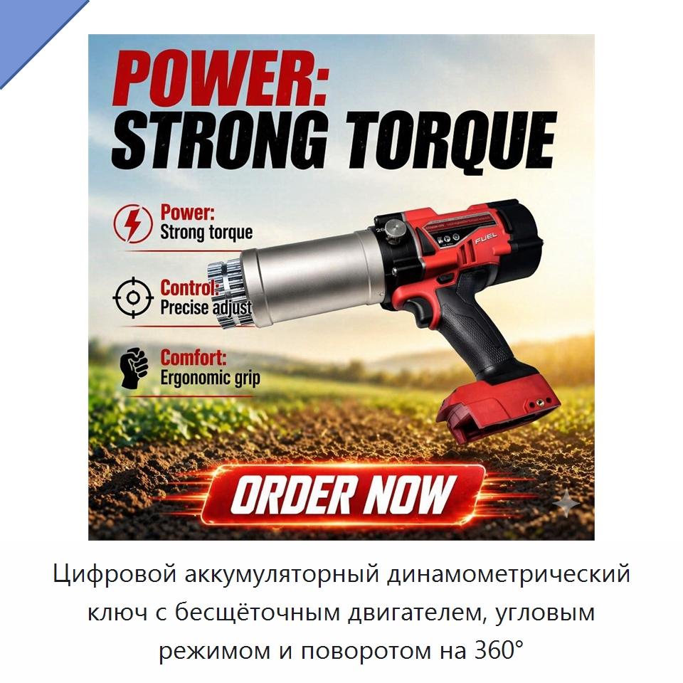 Цифровой аккумуляторный динамометрический ключ с бесщёточным двигателем, угловым режимом и поворотом на 360° — Гайковёрты
