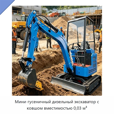 Мини-гусеничный дизельный экскаватор с ковшом вместимостью 0,03 м³
