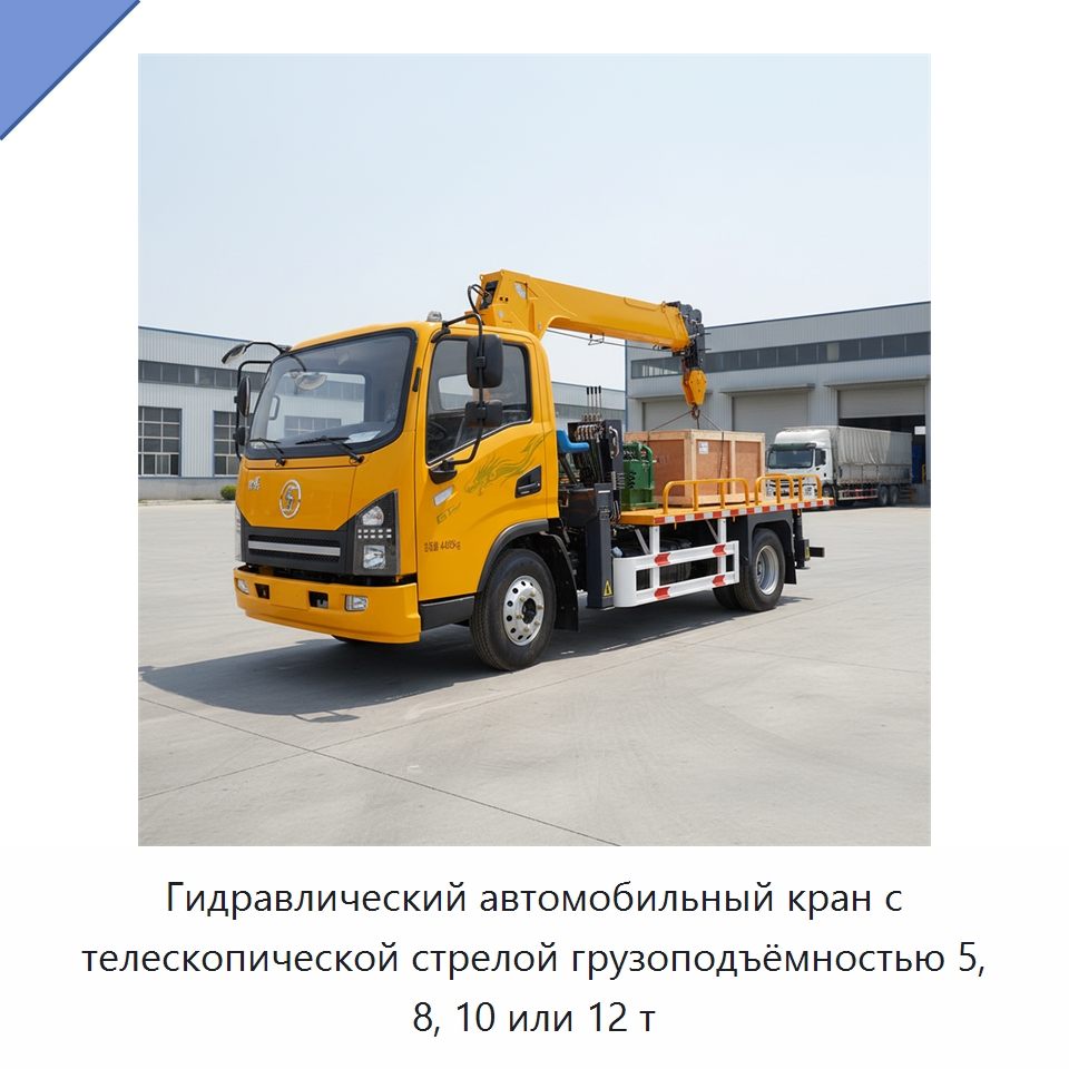 Гидравлический автомобильный кран с телескопической стрелой грузоподъёмностью 5, 8, 10 или 12 т — Краны
