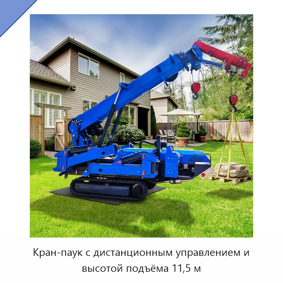 Кран-паук с дистанционным управлением и высотой подъёма 11,5 м — Краны
