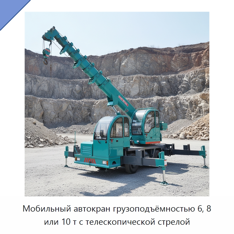Мобильный автокран грузоподъёмностью 6, 8 или 10 т с телескопической стрелой — Краны