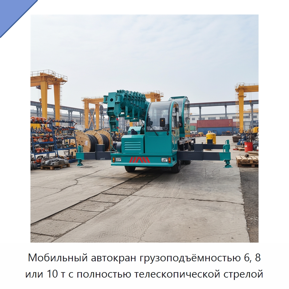 Мобильный автокран грузоподъёмностью 6, 8 или 10 т с полностью телескопической стрелой — Краны