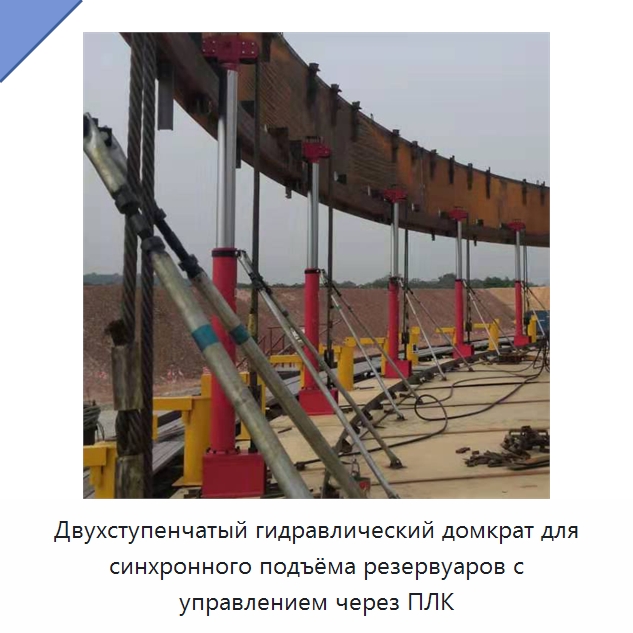 Двухступенчатый гидравлический домкрат для синхронного подъёма резервуаров с управлением через ПЛК — Домкраты