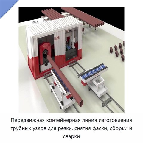 Мобильная контейнерная линия изготовления трубных узлов для резки, снятия фаски, сборки под сварку и сварки в полевых условиях
