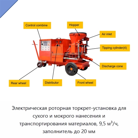Электрическая роторная торкрет-установка для сухого и мокрого нанесения и транспортирования материалов, 9,5 м³/ч, заполнитель до 20 мм