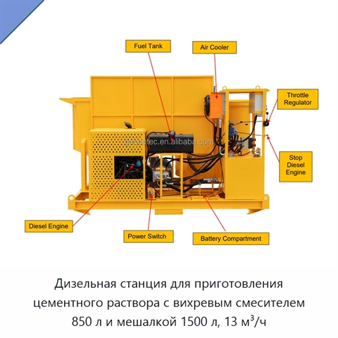 Дизельная станция для приготовления цементного раствора с вихревым смесителем 850 л и мешалкой 1500 л, 13 м³/ч