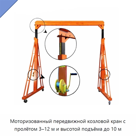 Моторизованный передвижной козловой кран с пролётом 3–12 м и высотой подъёма до 10 м