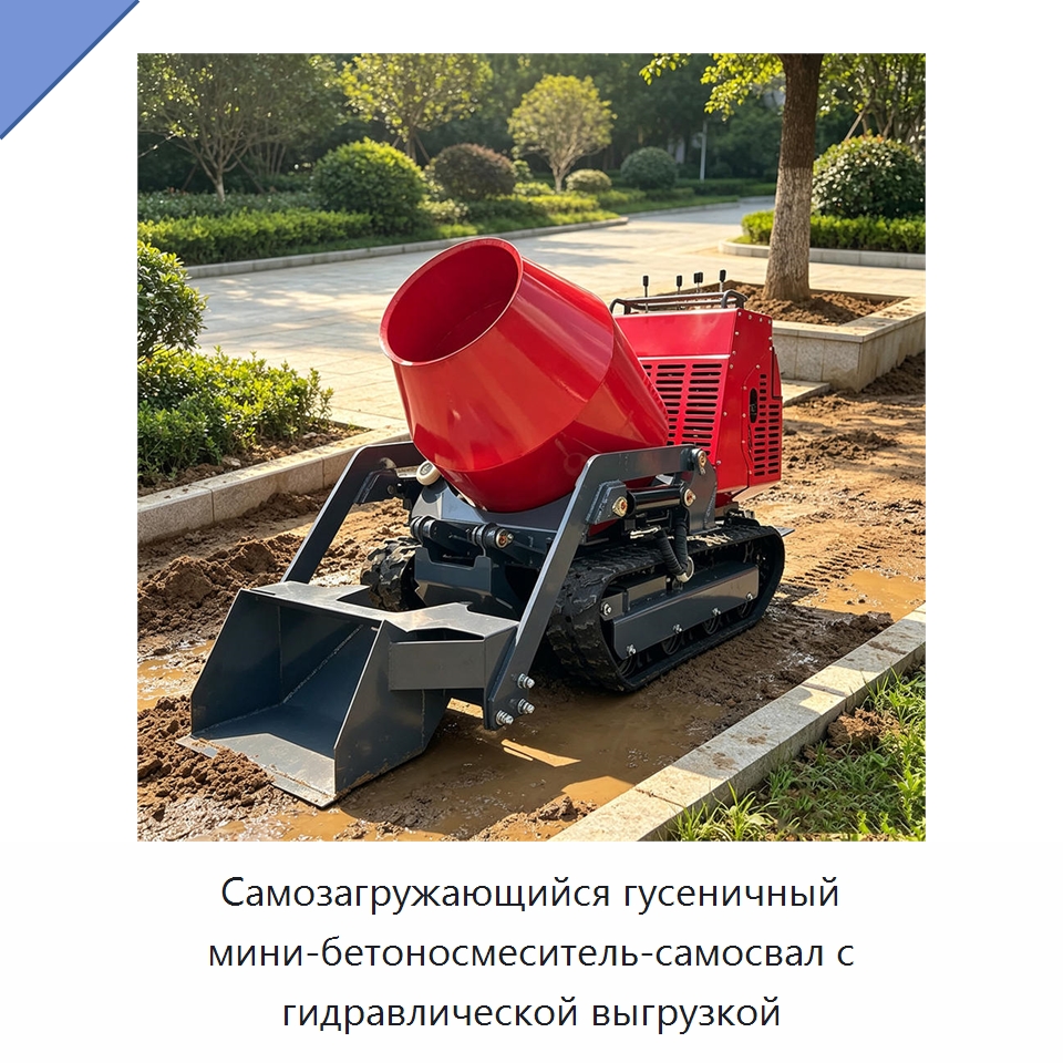 Самозагружающийся гусеничный мини-бетоносмеситель-самосвал с гидравлической выгрузкой — Оборудование для работы с бетоном
