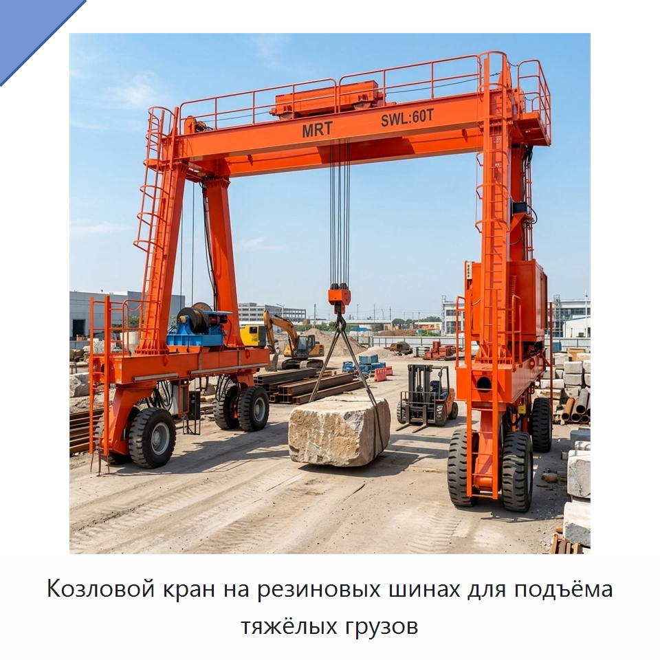 Козловой кран на резиновых шинах для подъёма тяжёлых грузов — Краны