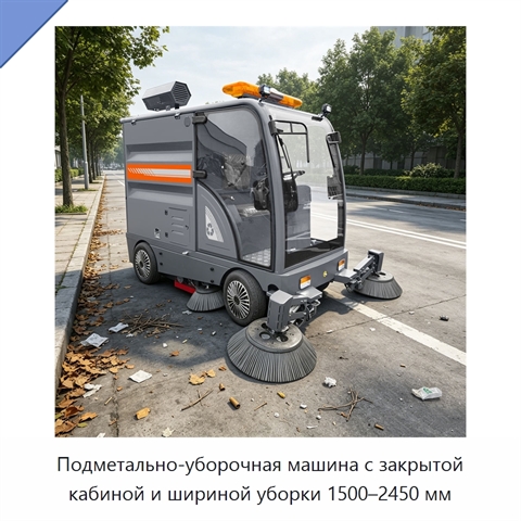 Подметально-уборочная машина с закрытой кабиной и шириной уборки 1500–2450 мм
