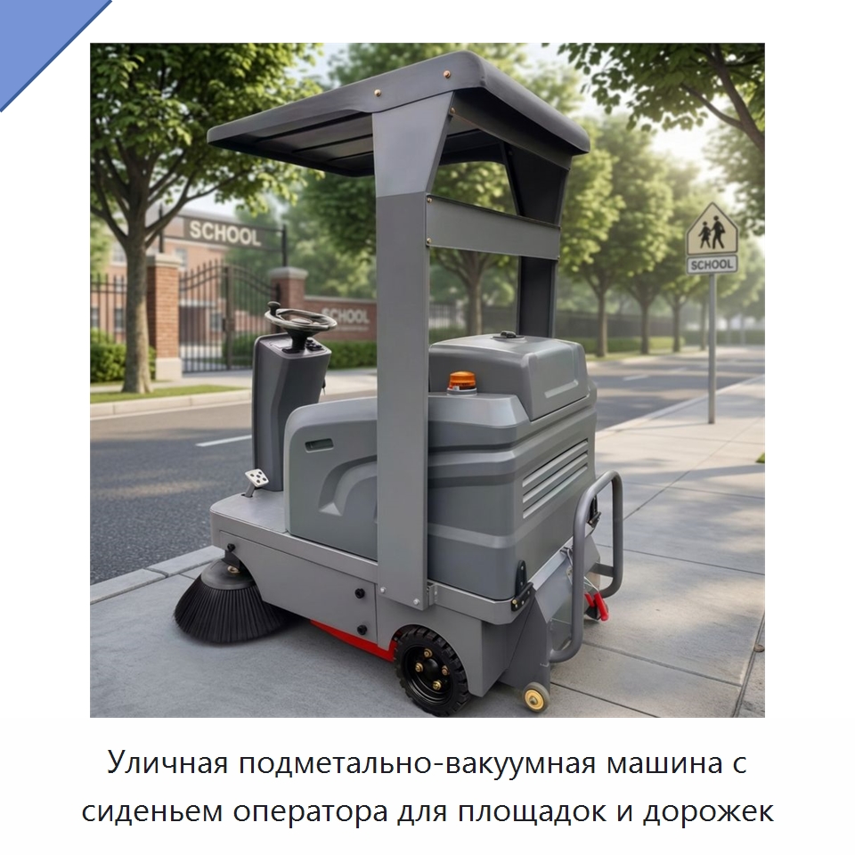 Уличная подметально-вакуумная машина с сиденьем оператора для площадок и дорожек — Подметальные машины
