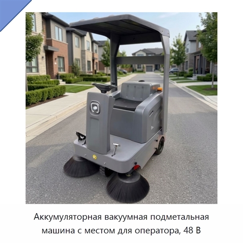 Аккумуляторная вакуумная подметальная машина с местом для оператора, 48 В