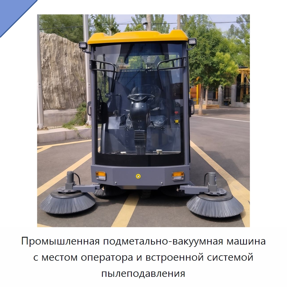 Промышленная подметально-вакуумная машина с местом оператора и встроенной системой пылеподавления — Подметальные машины