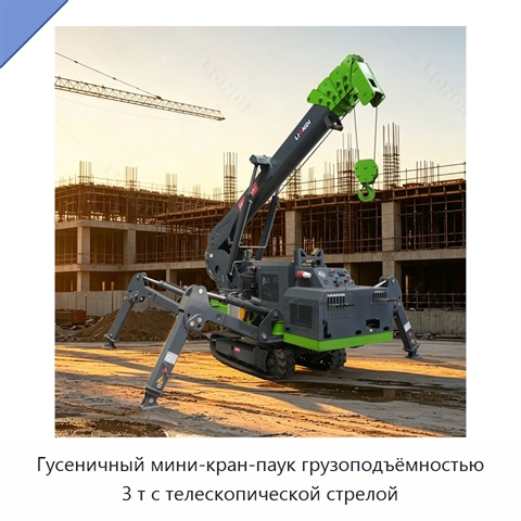 Гусеничный мини-кран-паук грузоподъёмностью 3 т с телескопической стрелой