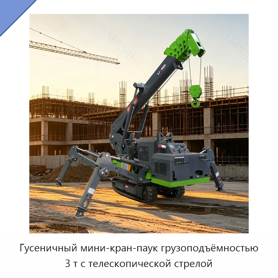Гусеничный мини-кран-паук грузоподъёмностью 3 т с телескопической стрелой — Краны