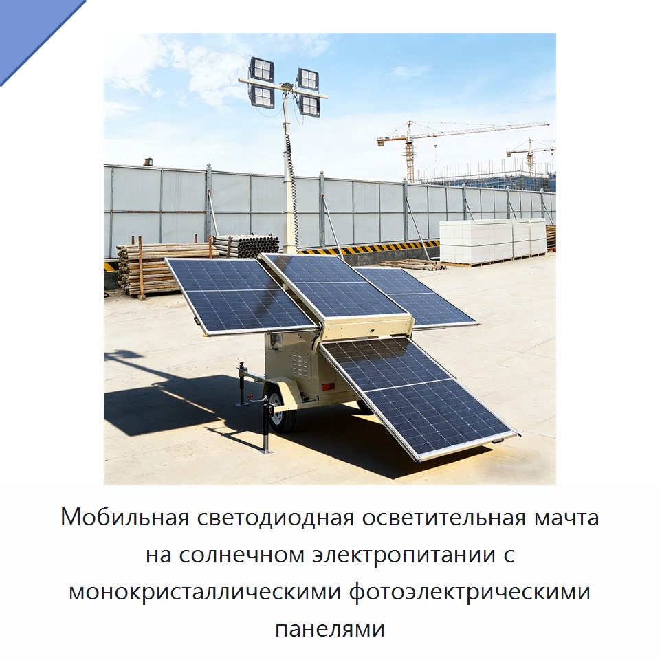 Мобильная светодиодная осветительная мачта на солнечном электропитании с монокристаллическими фотоэлектрическими панелями — Осветительные мачты