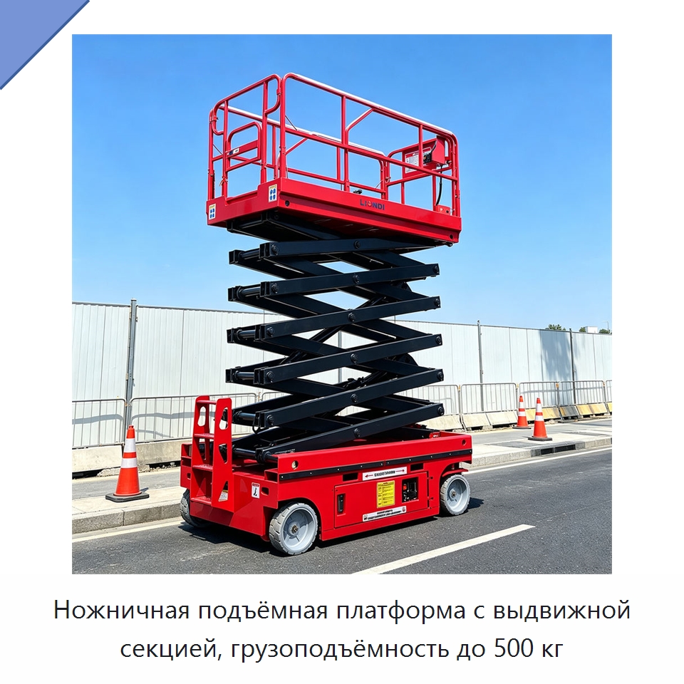 Ножничная подъёмная платформа с выдвижной секцией, грузоподъёмность до 500 кг — Строительные подъёмники