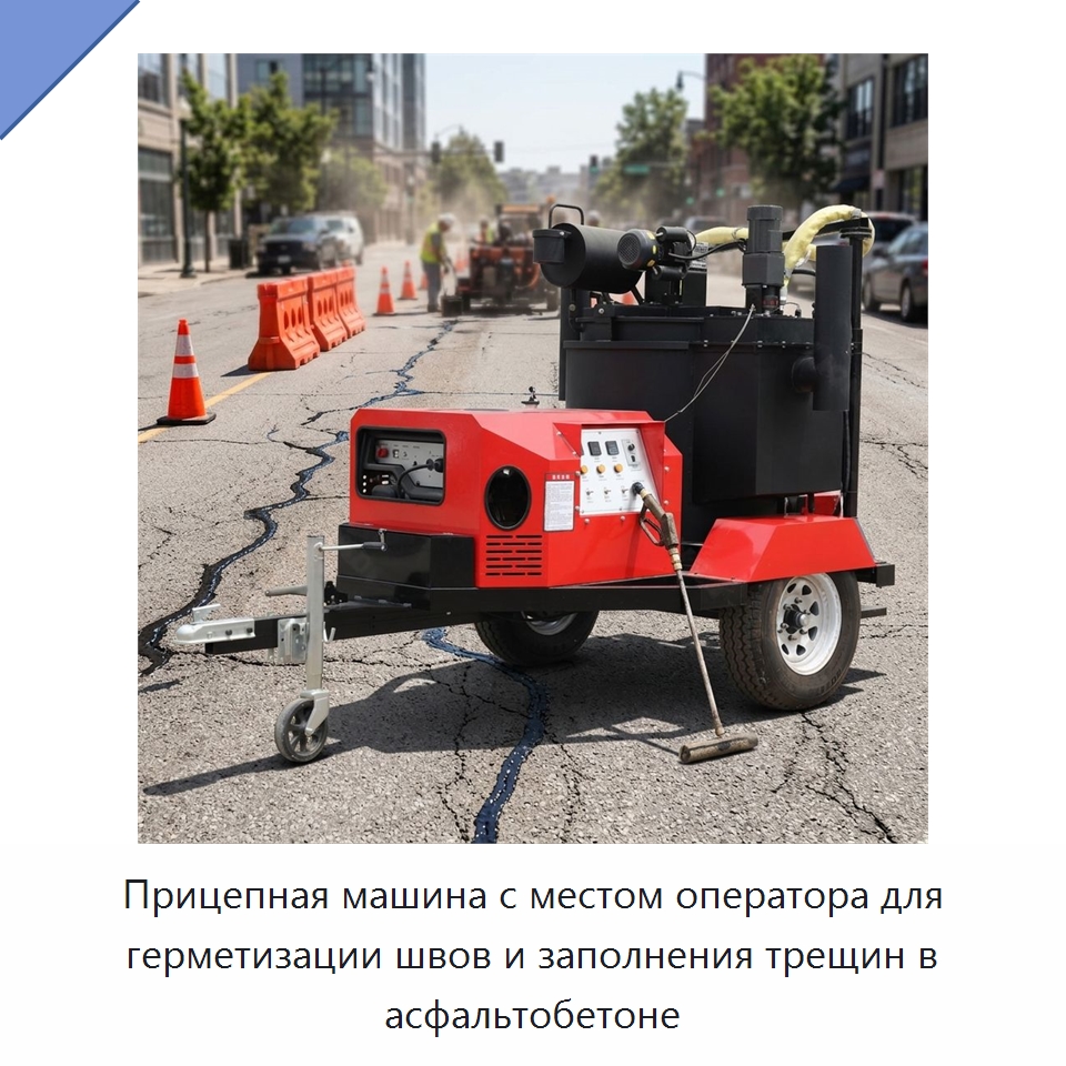 Прицепная машина с местом оператора для герметизации швов и заполнения трещин в асфальтобетоне — Дорожная техника