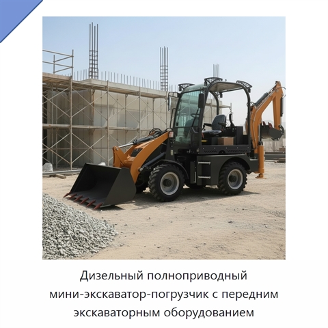 Дизельный полноприводный мини-экскаватор-погрузчик с передним экскаваторным оборудованием