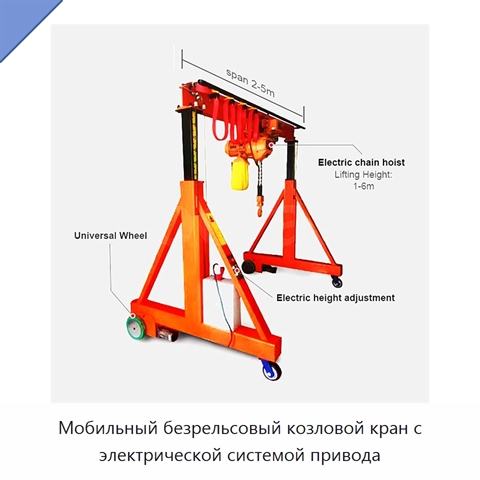 Мобильный безрельсовый козловой кран с электрической системой привода