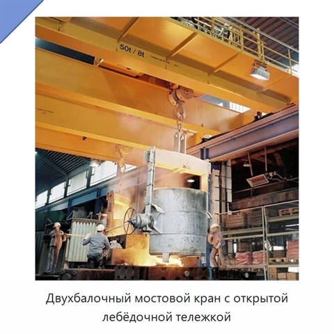 Двухбалочный мостовой кран с открытой лебёдочной тележкой
