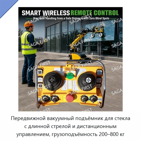 Передвижной вакуумный подъёмник для стекла с длинной стрелой и дистанционным управлением, грузоподъёмность 200–800 кг