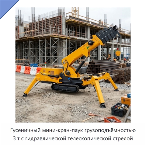 Гусеничный мини-кран-паук грузоподъёмностью 3 т с гидравлической телескопической стрелой