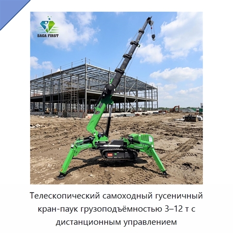 Телескопический самоходный гусеничный кран-паук грузоподъёмностью 3–12 т с дистанционным управлением