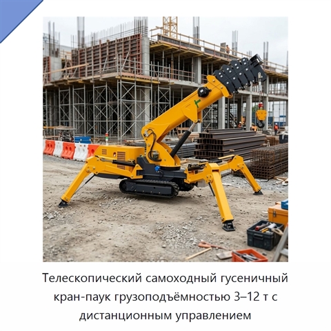 Телескопический самоходный гусеничный кран-паук грузоподъёмностью 3–12 т с дистанционным управлением
