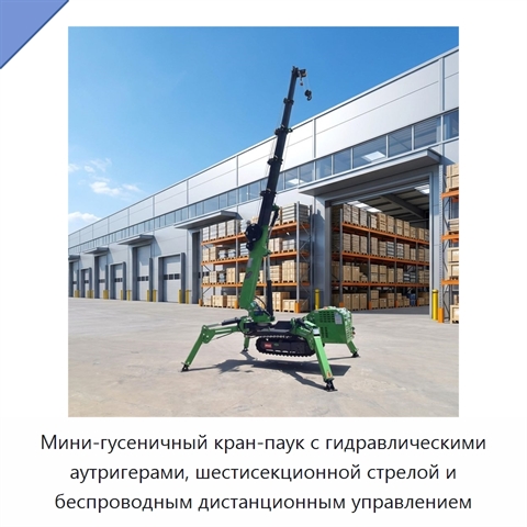 Мини-гусеничный кран-паук с гидравлическими аутригерами, шестисекционной стрелой и беспроводным дистанционным управлением