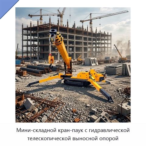 Мини-складной кран-паук с гидравлической телескопической выносной опорой