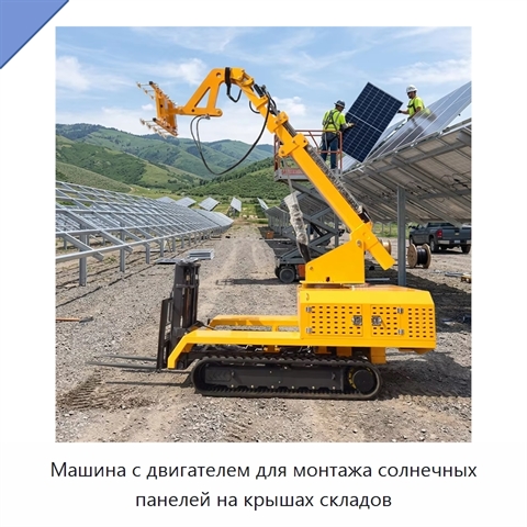 Машина с двигателем для монтажа солнечных панелей на крышах складов