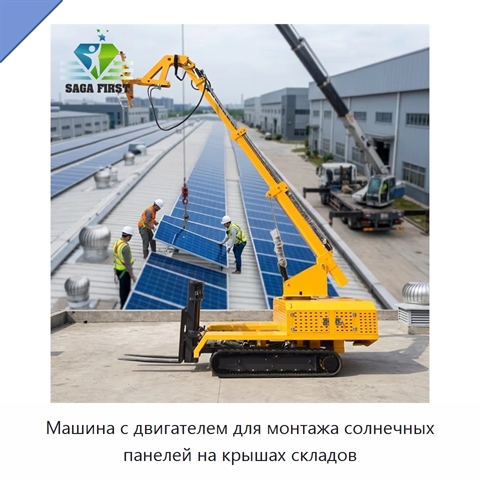 Машина с двигателем для монтажа солнечных панелей на крышах складов