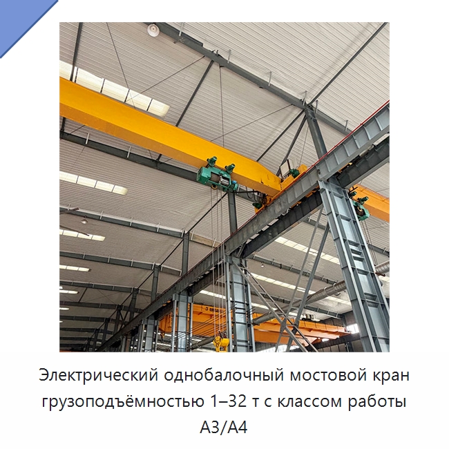 Электрический однобалочный мостовой кран грузоподъёмностью 1–32 т с классом работы A3/A4 — Краны