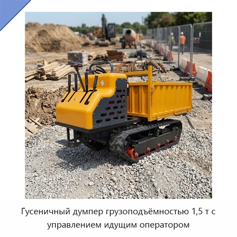 Гусеничный думпер грузоподъёмностью 1,5 т с управлением идущим оператором