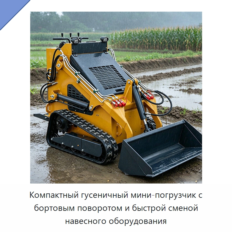 Компактный гусеничный мини-погрузчик с бортовым поворотом и быстрой сменой навесного оборудования — Землеройная техника
