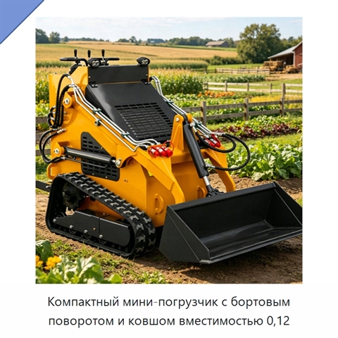 Компактный мини-погрузчик с бортовым поворотом и ковшом вместимостью 0,12