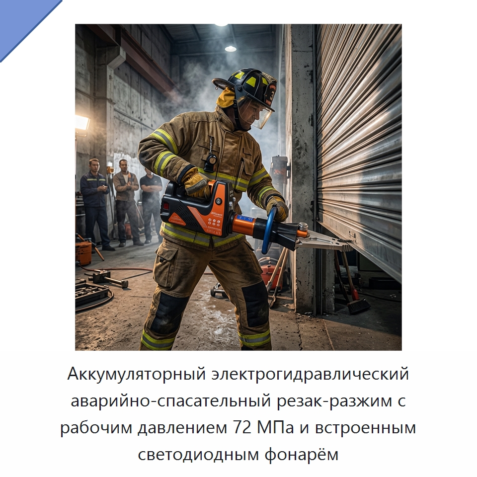 Аккумуляторный электрогидравлический аварийно-спасательный резак-разжим с рабочим давлением 72 МПа и встроенным светодиодным фонарём — Противопожарное оборудование и принадлежности